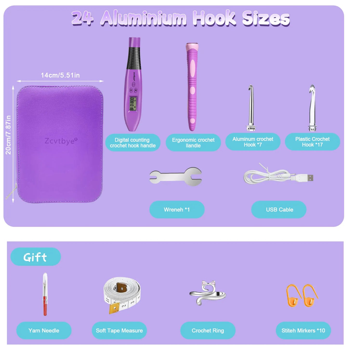 24pcs LED Crochet Hook Set